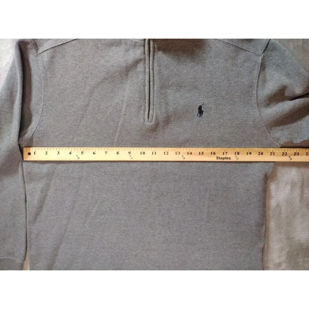 Vtg Polo Ralph Lauren 1/4 Zip Sweater Mens M Gray W/Navy Pony Mock Neck Preppy